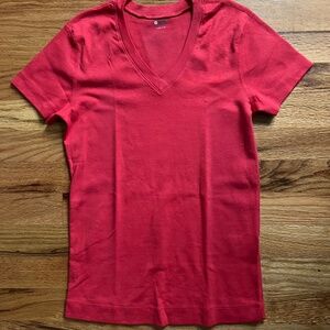 Three Dots V-neck coral red s/s 100% cotton tee shirt women’s small NWOT USA!